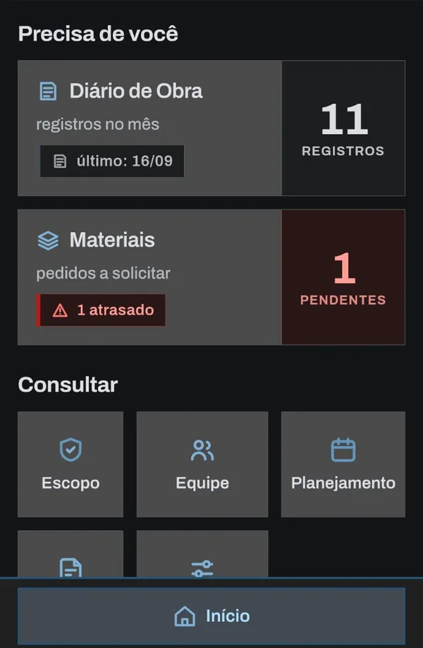 Ethics: sistema de um aluno para gestão de reformas, com diário de obra e pedidos de material