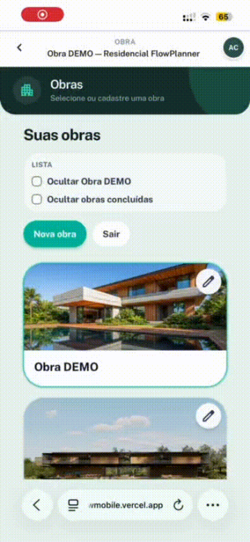 FlowPlanner — app de planejamento e controle de obra